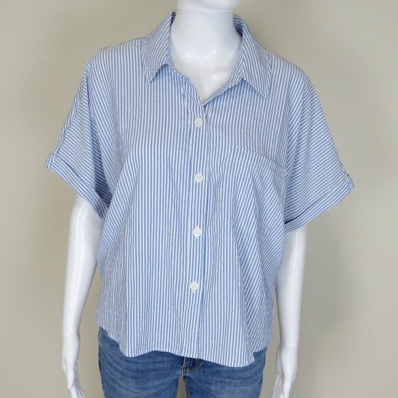 NEW Aeropostale Striped Button Front Shirt Top SIZE Large Blue - Picture 11 of 12